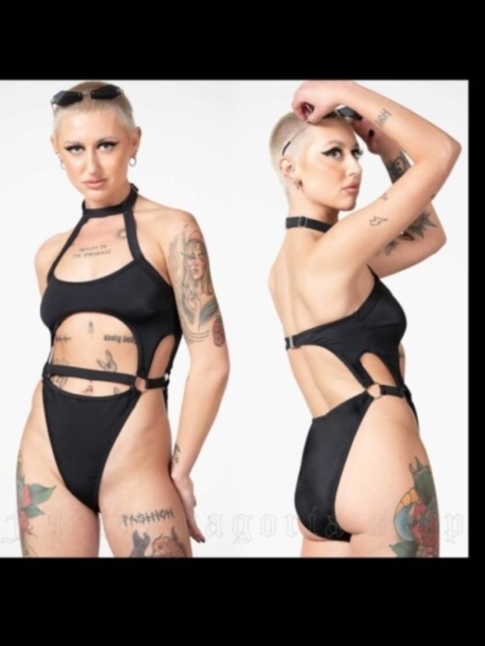 Killstar NEW Large Black Gothic Choker Silver O Ring Swimsuit One Piece